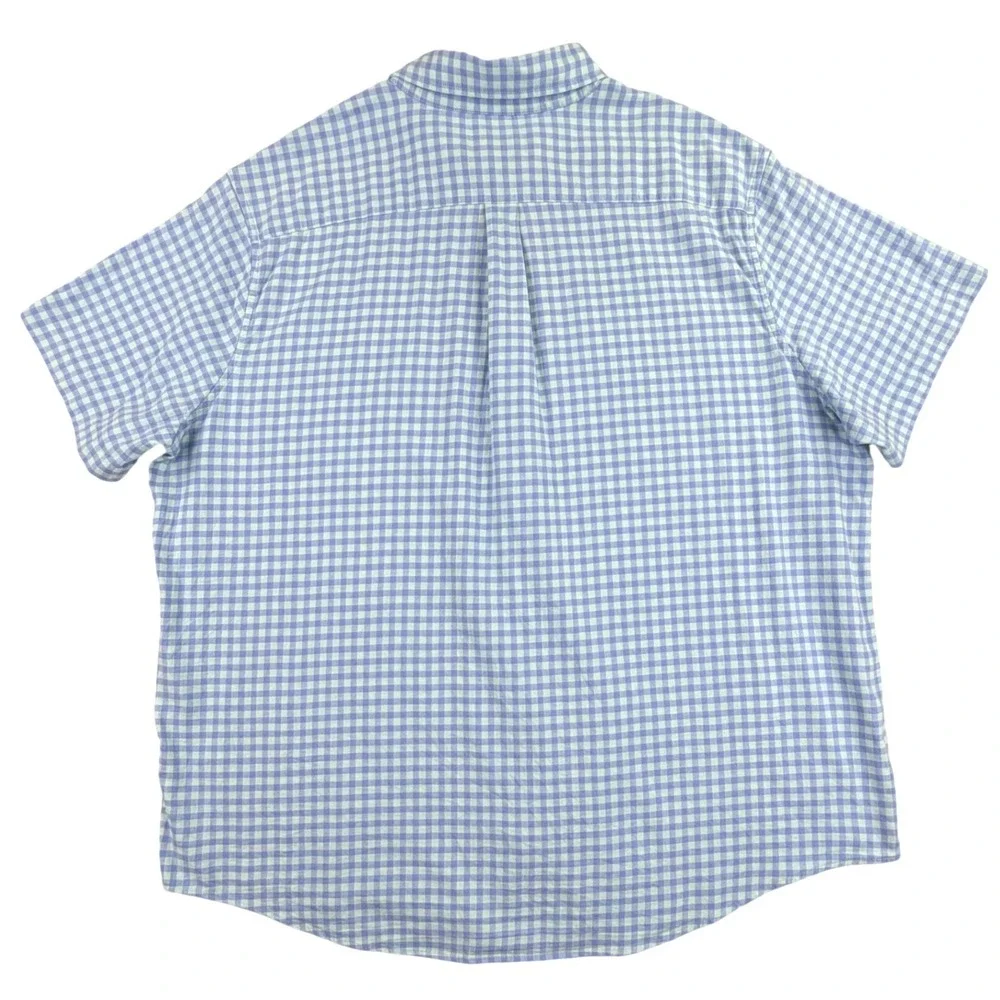 Vineyard Vines Classic Shirt Men XB Blue‎ Mint Gingham Linen Blend Short Sleeve